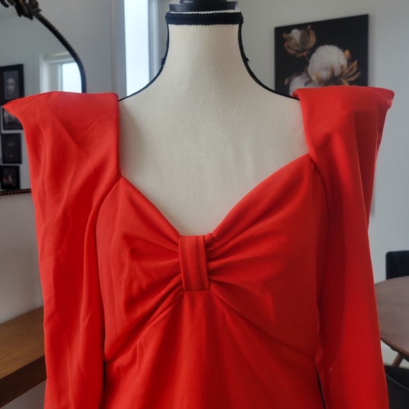 3/$30 Bold Red Long Sleeve Dress With Epic Shoulder Pads - Picture 2 of 11